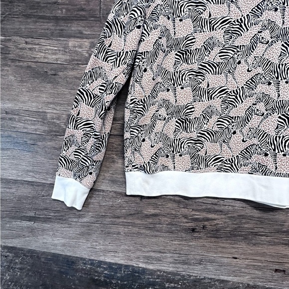 J. Crew Black Tan White Zebra Print Crewneck Sweatshirt - Picture 8 of 9